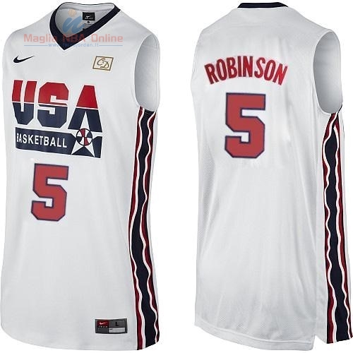 Acquista Maglia NBA 1992 USA #5 David Robinson Bianco