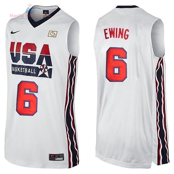 Acquista Maglia NBA 1992 USA #6 Patrick Ewing Bianco