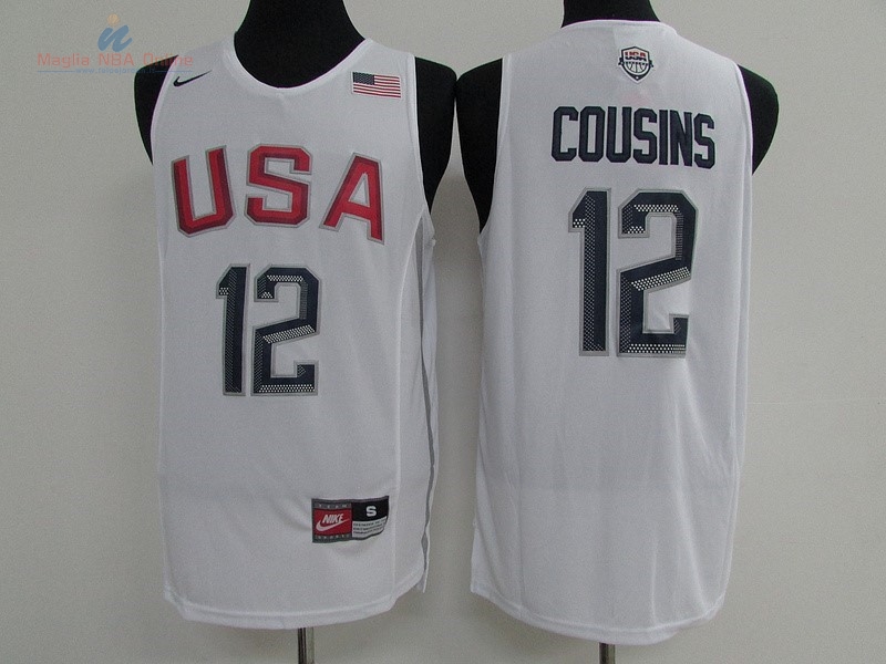 Acquista Maglia NBA 2016 USA #12 DeMarcus Cousins Bianco