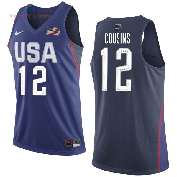 Acquista Maglia NBA 2016 USA #12 DeMarcus Cousins Blu