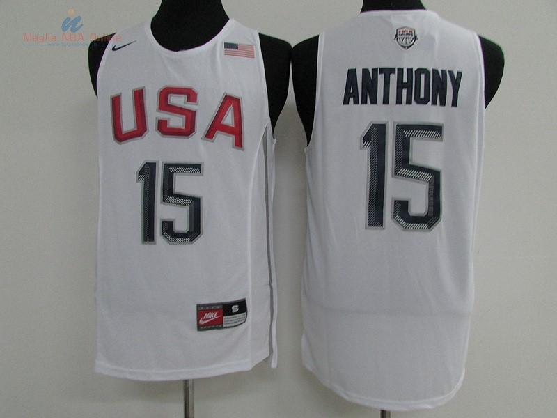 Acquista Maglia NBA 2016 USA #15 Carmelo Anthony Bianco