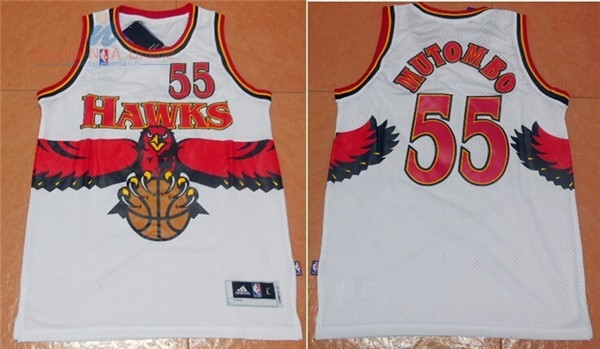 Acquista Maglia NBA Atlanta Hawks #55 Dikembe Mutombo Bianco