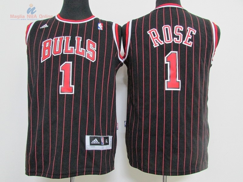 Acquista Maglia NBA Bambino Chicago Bulls #1 Derrick Rose Nero Striscia