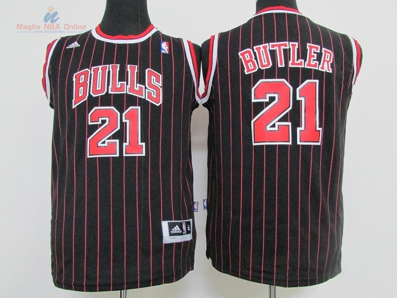 Acquista Maglia NBA Bambino Chicago Bulls #21 Jimmy Butler Nero Striscia