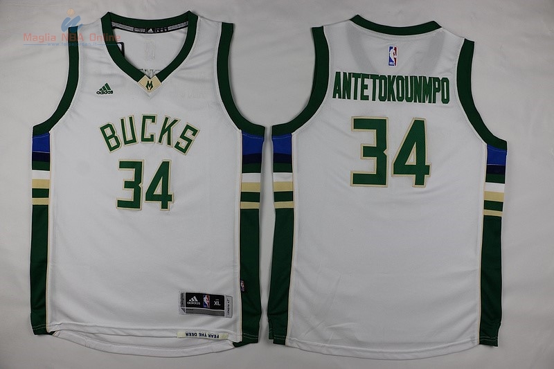 Acquista Maglia NBA Bambino Milwaukee Bucks #34 Giannis Antetokounmpo Bianco