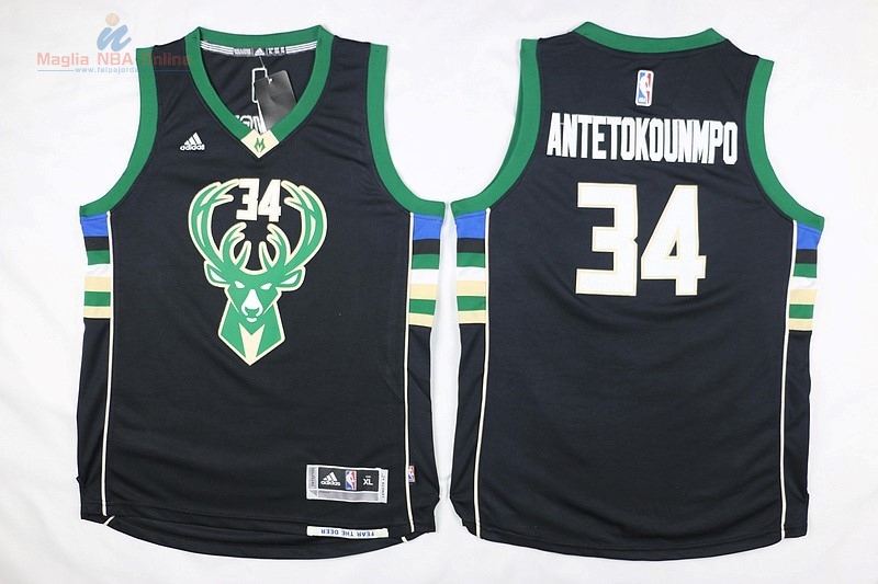 Acquista Maglia NBA Bambino Milwaukee Bucks #34 Giannis Antetokounmpo Nero