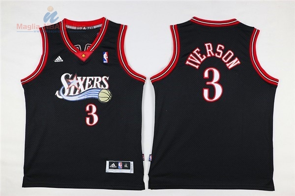 Acquista Maglia NBA Bambino Philadelphia Sixers #3 Allen Iverson Nero