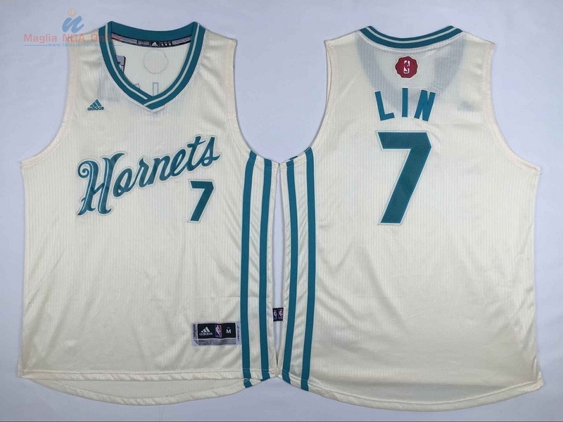 Acquista Maglia NBA Charlotte Hornets 2015 Natale #7 Lin Bianco