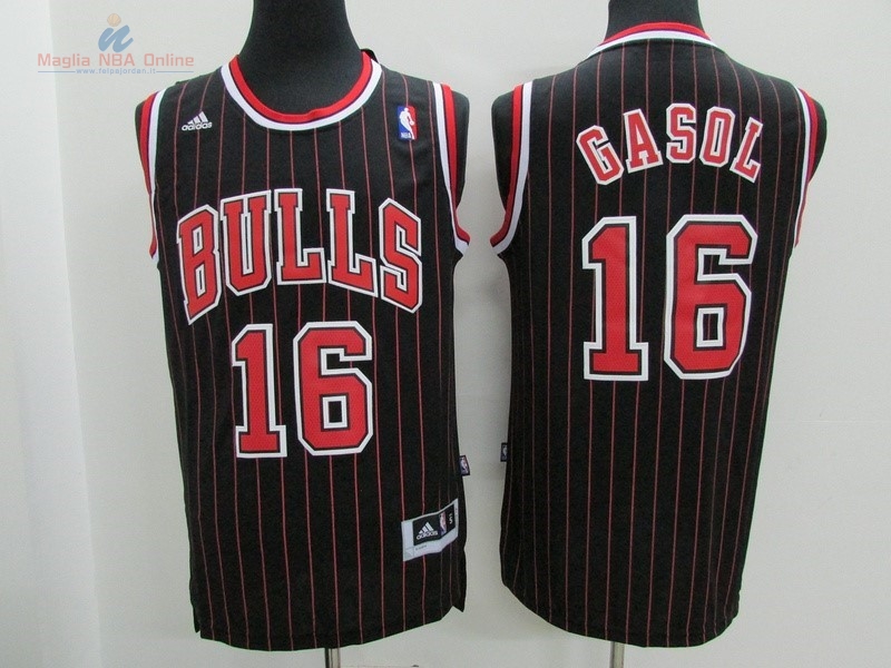 Acquista Maglia NBA Chicago Bulls #16 Pau Gasol Nero Striscia
