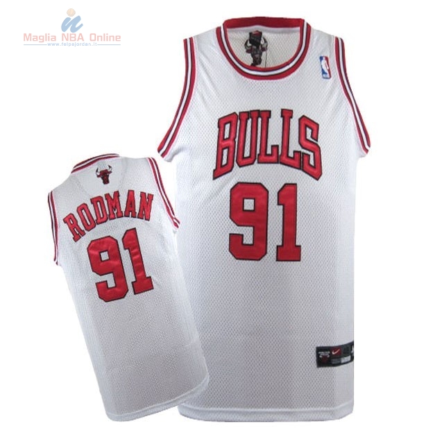 Acquista Maglia NBA Chicago Bulls #91 Dennis Rodman Bianco
