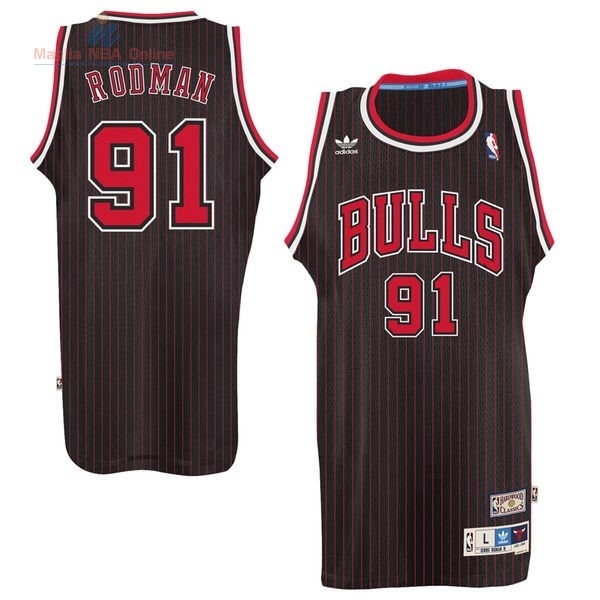 Acquista Maglia NBA Chicago Bulls #91 Dennis Rodman Nero Striscia