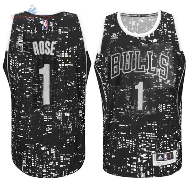 Acquista Maglia NBA Chicago Bulls Luci Della Città #1 Rose Nero