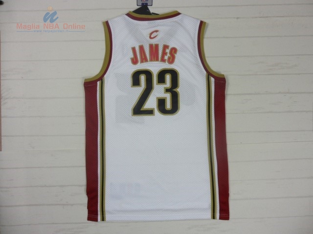 Acquista Maglia NBA Cleveland Cavaliers #23 LeBron James Retro Pizzo Bianco