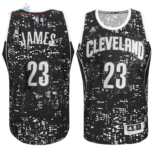 Acquista Maglia NBA Cleveland Cavaliers Luci Della Città #23 James Nero