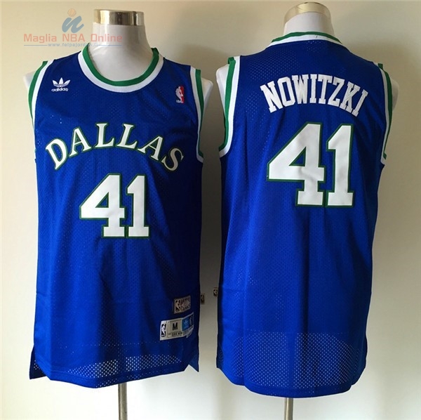 Acquista Maglia NBA Dallas Mavericks #41 Dirk Nowitzki Retro Blu