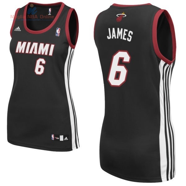 Acquista Maglia NBA Donna Miami Heat #6 LeBron James Nero