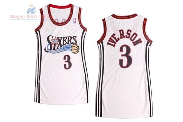 Acquista Maglia NBA Donna Philadelphia Sixers #3 Allen Iverson Bianco