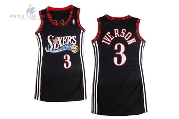 Acquista Maglia NBA Donna Philadelphia Sixers #3 Allen Iverson Nero