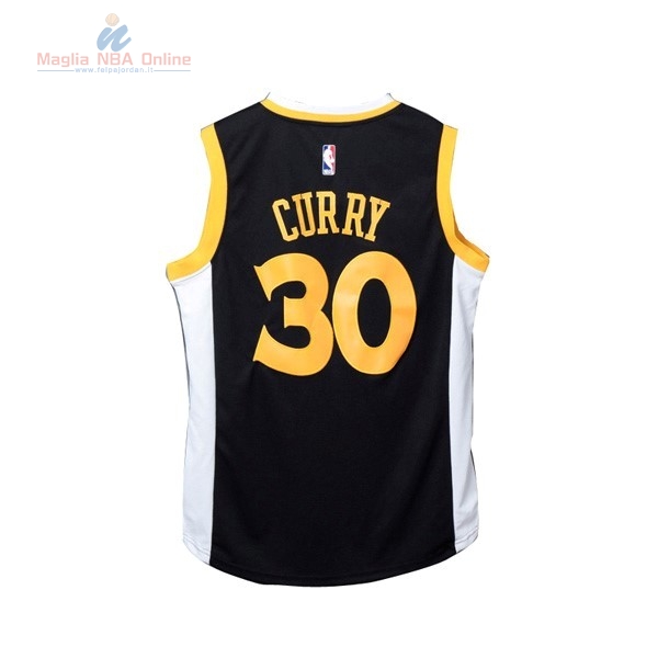 Acquista Maglia NBA Golden State Warriors #30 Stephen Curry Nero Bianco Giallo