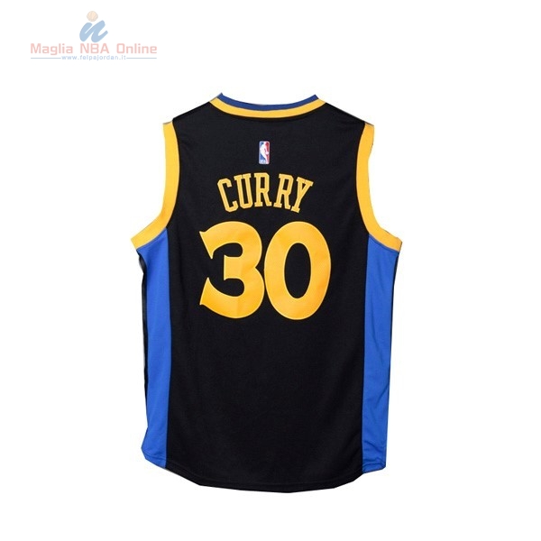 Acquista Maglia NBA Golden State Warriors #30 Stephen Curry Nero Giallo