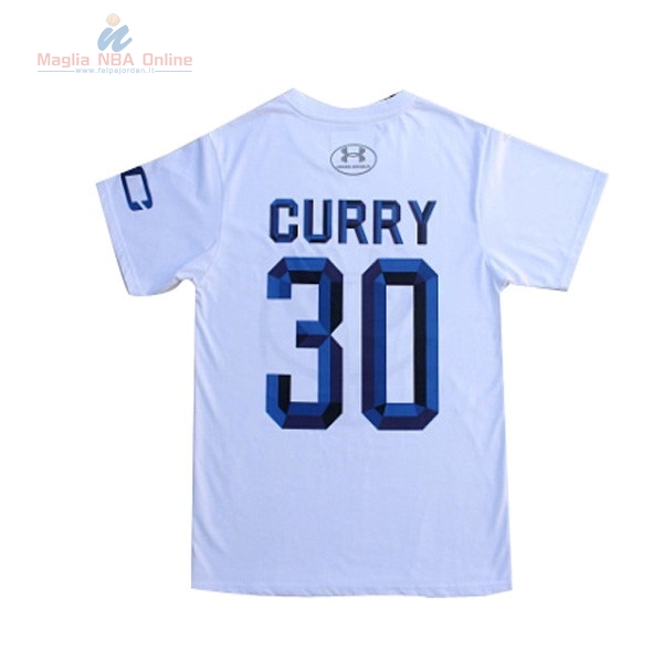 Acquista Maglia NBA Golden State Warriors Manica Corta #30 Stephen Curry Bianco Blu