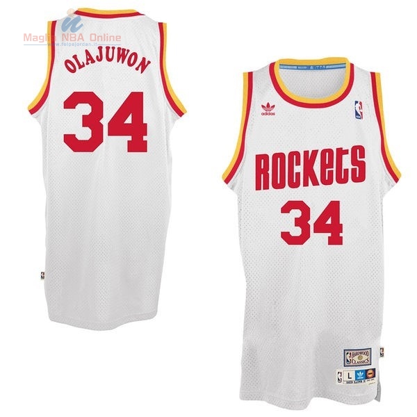 Acquista Maglia NBA Houston Rockets #34 Hakeem Abdul Olajuwon Bianco