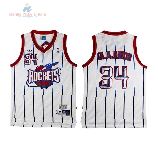 Acquista Maglia NBA Houston Rockets #34 Hakeem Abdul Olajuwon Retro Bianco