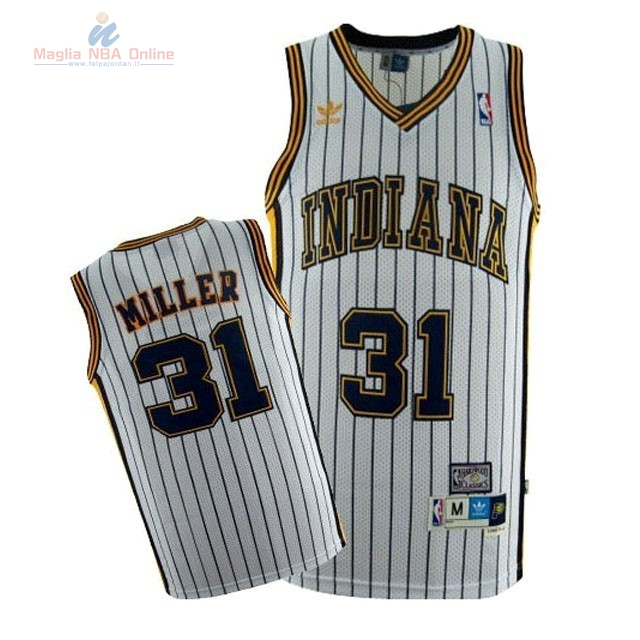 Acquista Maglia NBA Indiana Pacers #31 Reggie Miller Bianco Striscia