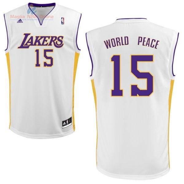 Acquista Maglia NBA Los Angeles Lakers #15 Metta World Peace Bianco