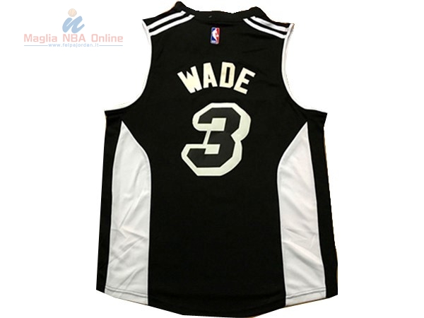Acquista Maglia NBA Miami Heat #3 Dwyane Wade Nero Bianco