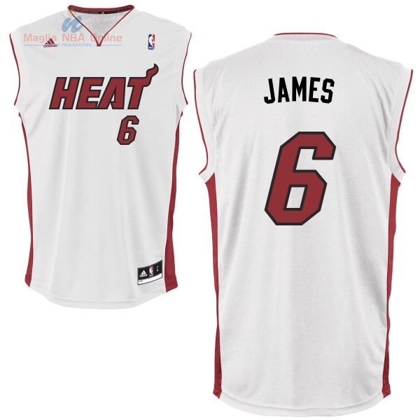 Acquista Maglia NBA Miami Heat #6 LeBron James Bianco Rosso