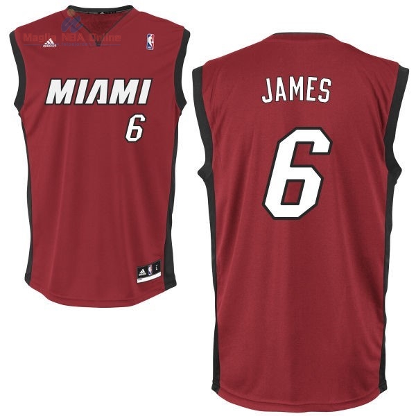 Acquista Maglia NBA Miami Heat #6 LeBron James Rosso Nero