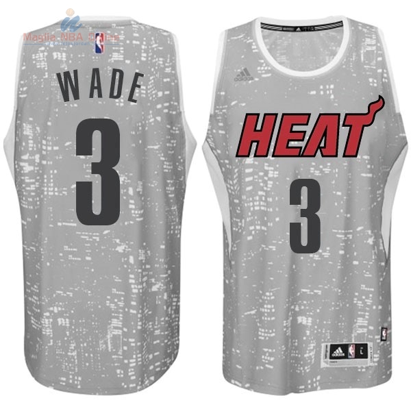 Acquista Maglia NBA Miami Heat Luci Della Città #3 Wade Grigio