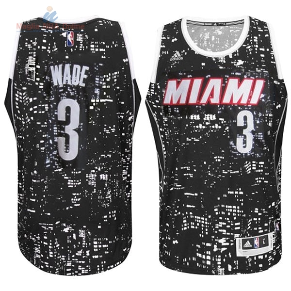 Acquista Maglia NBA Miami Heat Luci Della Città #3 Wade Nero