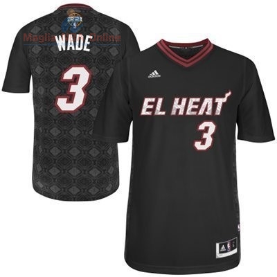 Acquista Maglia NBA Miami Heat Notti Latine Manica Corta #3 Wade Nero