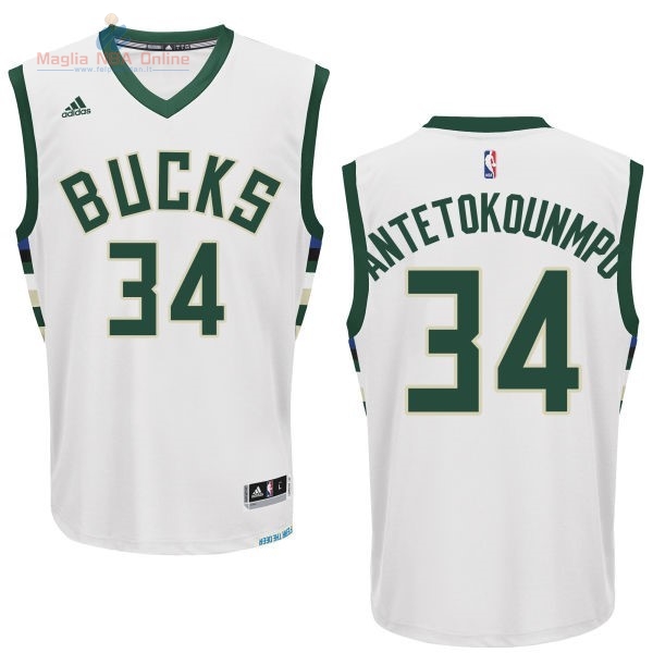 Acquista Maglia NBA Milwaukee Bucks #34 Giannis Antetokounmpo Bianco