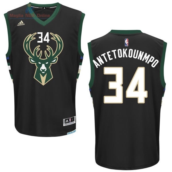 Acquista Maglia NBA Milwaukee Bucks #34 Giannis Antetokounmpo Nero