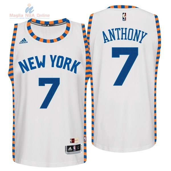 Acquista Maglia NBA New York Knicks #7 Carmelo Anthony Bianco Pizzo