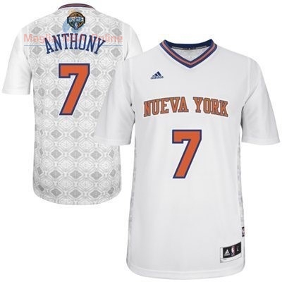 Acquista Maglia NBA New York Knicks Notti Latine Manica Corta #7 Anthony Bianco