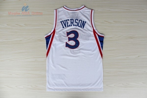 Acquista Maglia NBA Philadelphia Sixers #3 Allen Iverson 10 Anniversario Bianco