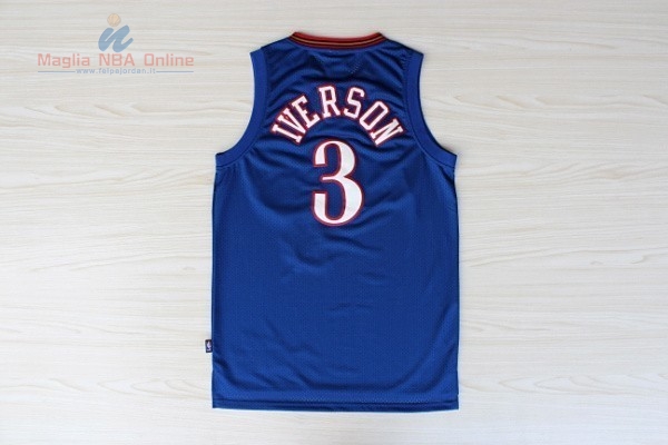 Acquista Maglia NBA Philadelphia Sixers #3 Allen Iverson 10 Anniversario Blu