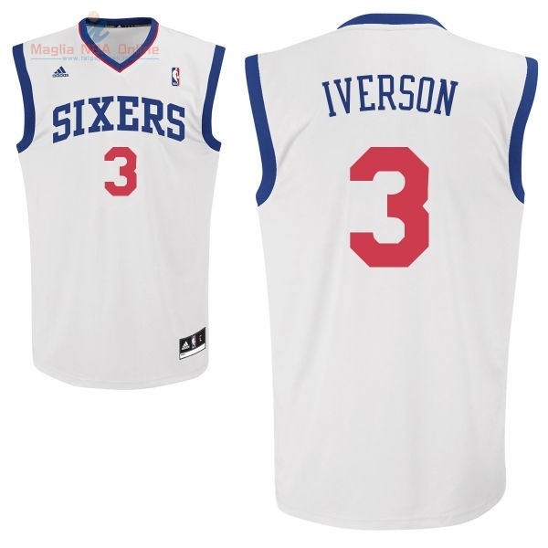 Acquista Maglia NBA Philadelphia Sixers #3 Allen Iverson Bianco