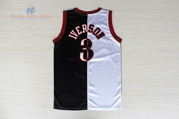 Acquista Maglia NBA Philadelphia Sixers #3 Allen Iverson Nero Bianco