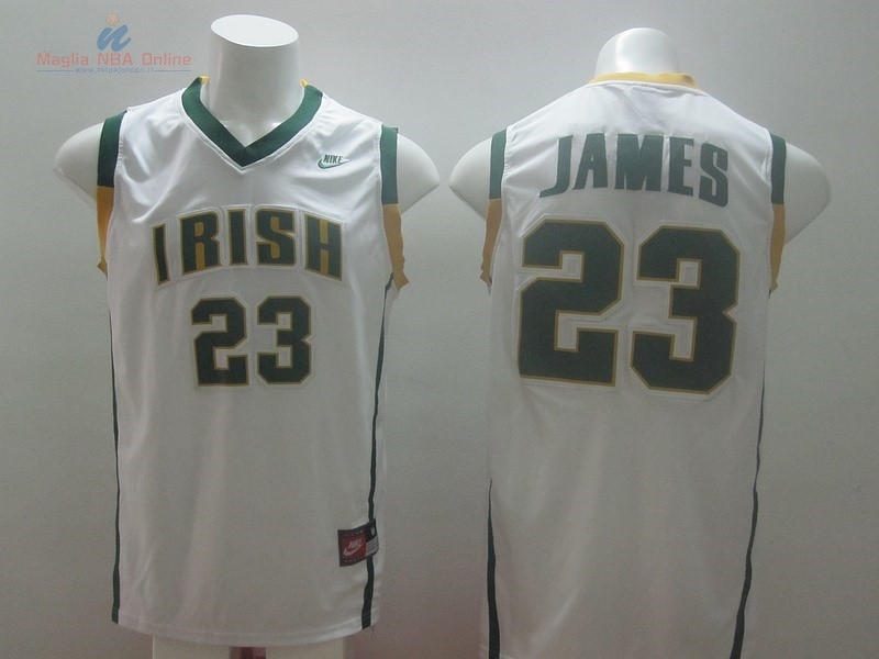 Acquista Maglia NCAA Irish #23 LeBron James Bianco