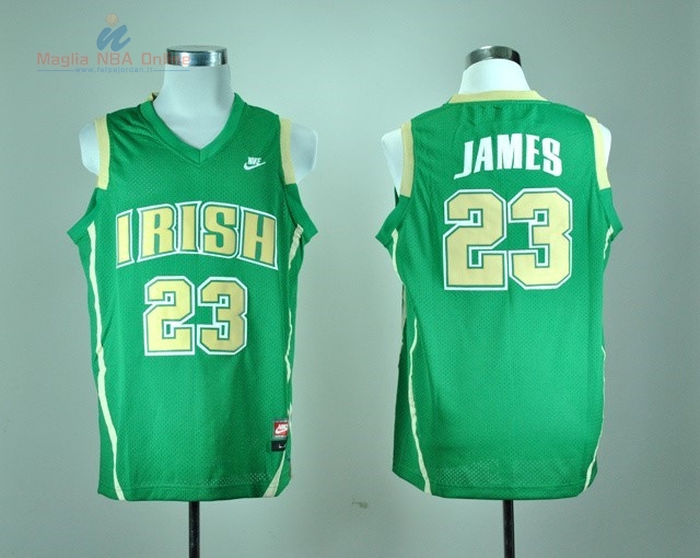 Acquista Maglia NCAA Irish #23 LeBron James Verde