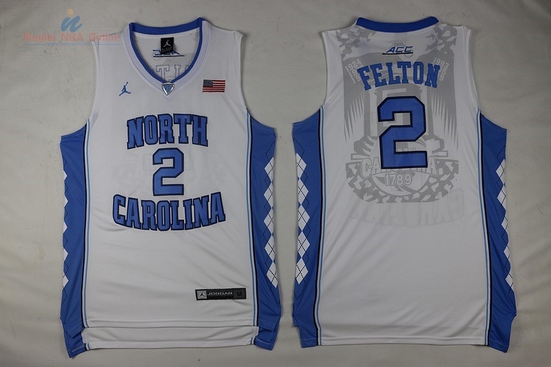 Acquista Maglia NCAA North Carolina #2 Raymond Felton Bianco