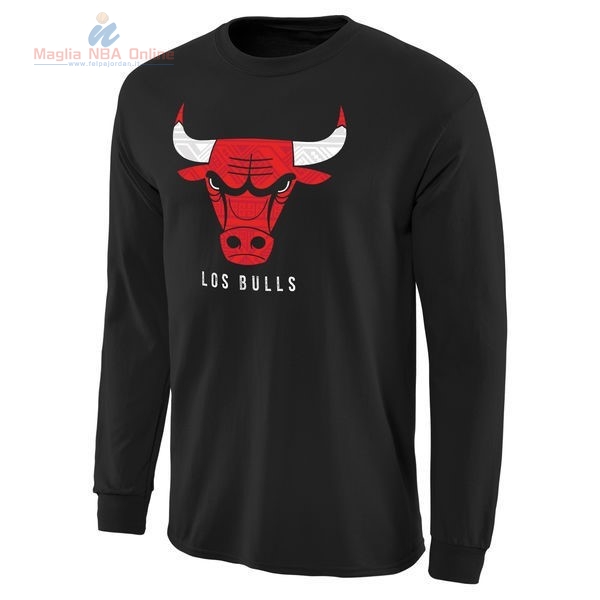 Acquista T-Shirt Chicago Bulls Maniche Lunghe Nero 2017