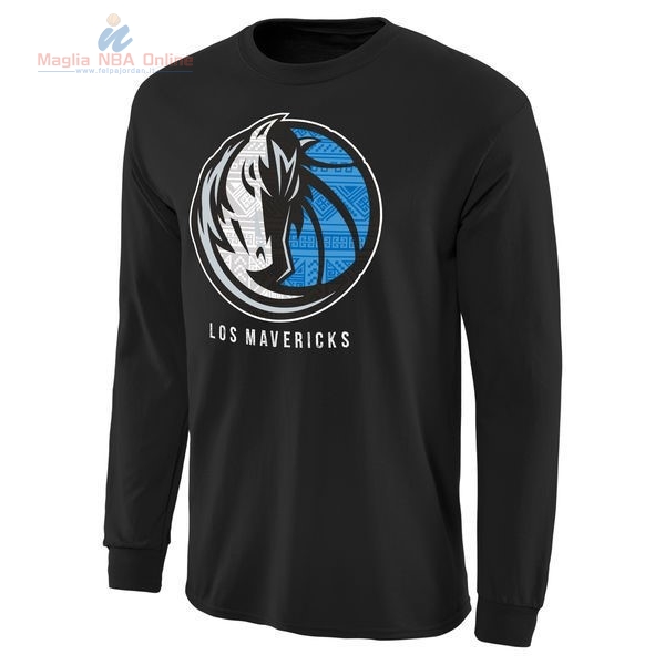 Acquista T-Shirt Dallas Mavericks Maniche Lunghe Nero