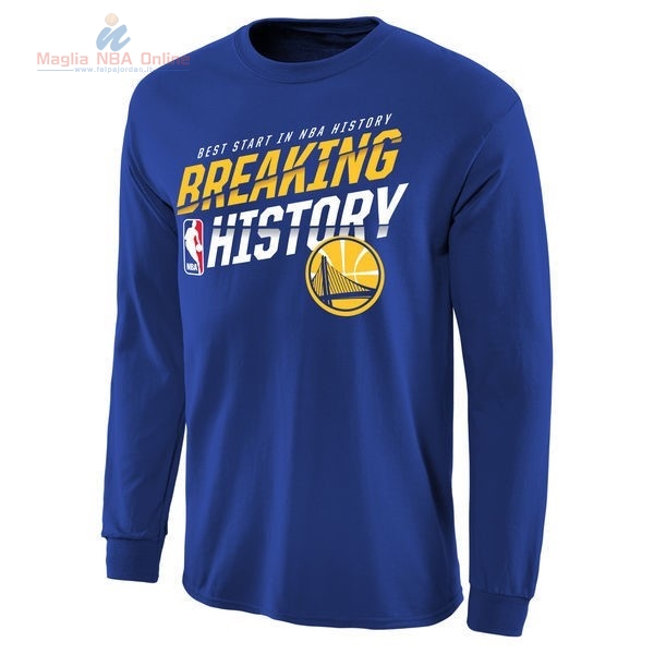 Acquista T-Shirt Golden State Warriors Maniche Lunghe Blu 001