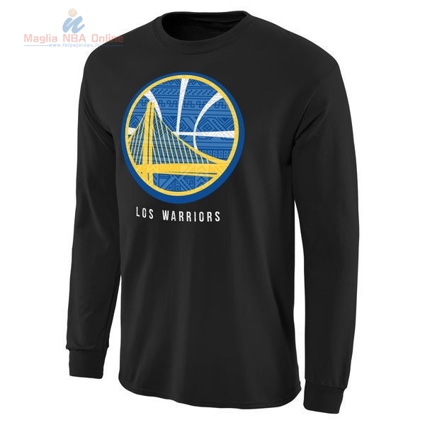 Acquista T-Shirt Golden State Warriors Maniche Lunghe Nero 001